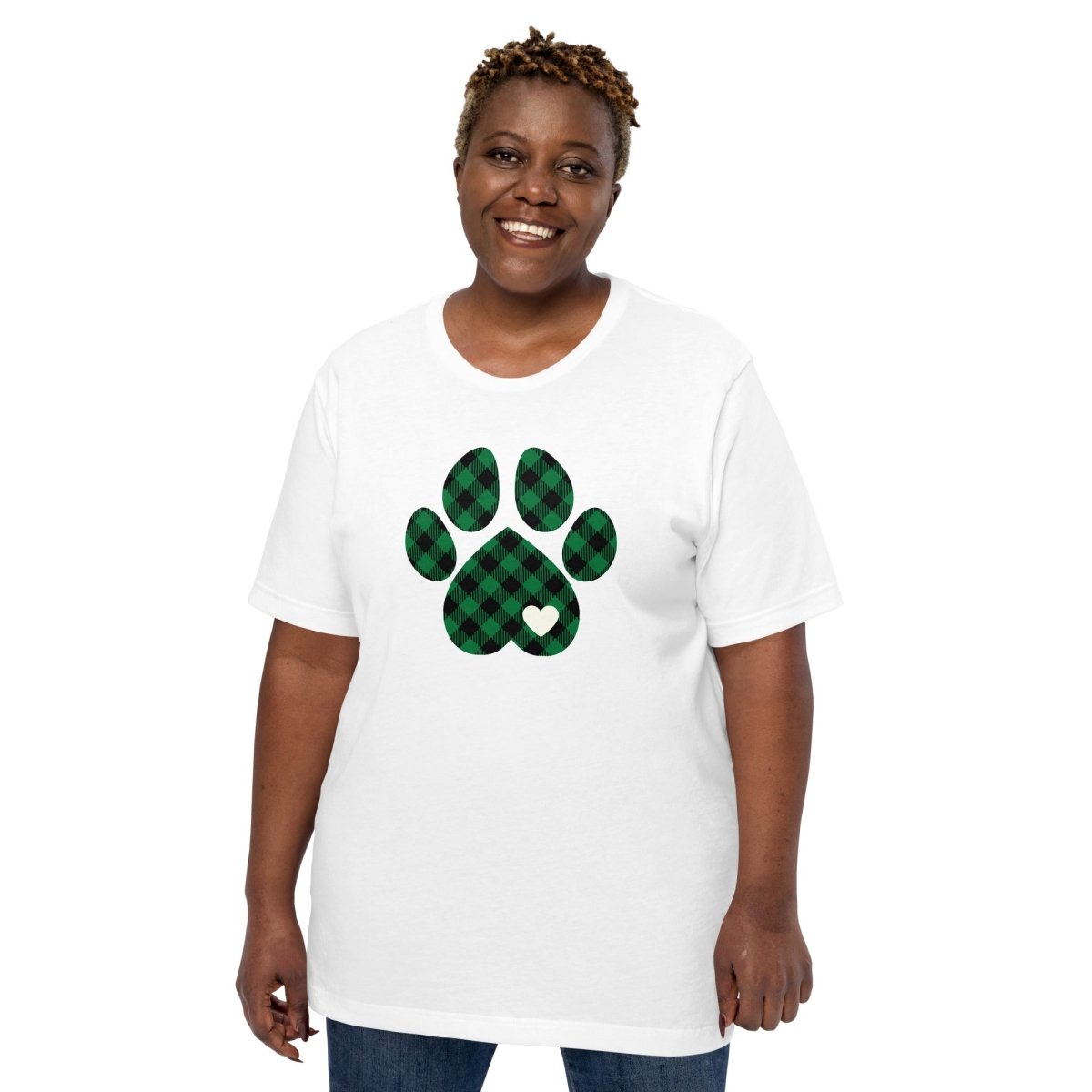 Green Plaid Dog Paw T-Shirt - DoggyLoveandMore