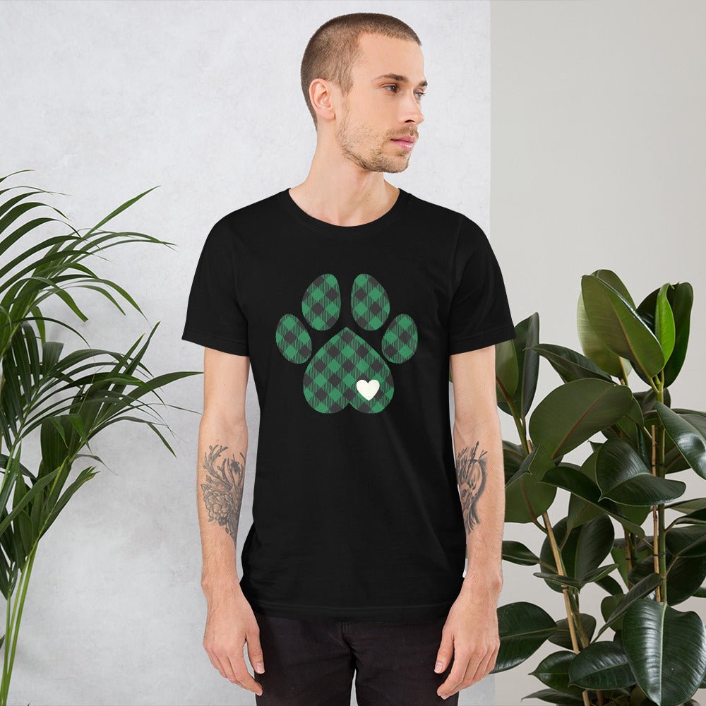 Green Plaid Dog Paw T-Shirt - DoggyLoveandMore