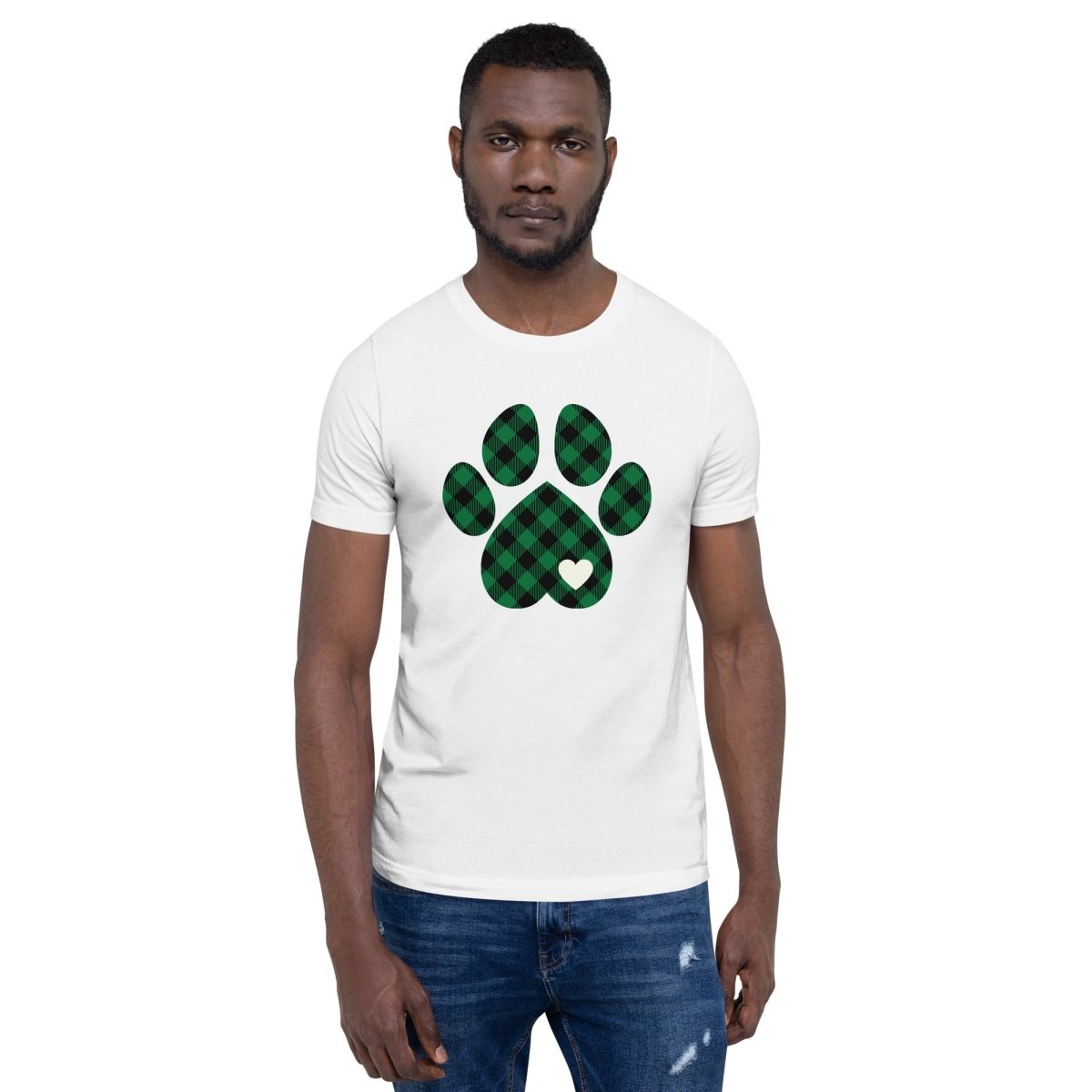 Green Plaid Dog Paw T-Shirt - DoggyLoveandMore