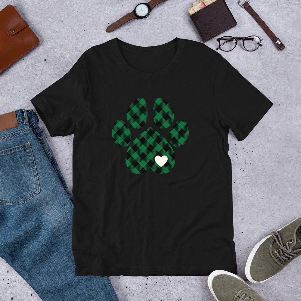 Green Plaid Dog Paw T-Shirt - DoggyLoveandMore