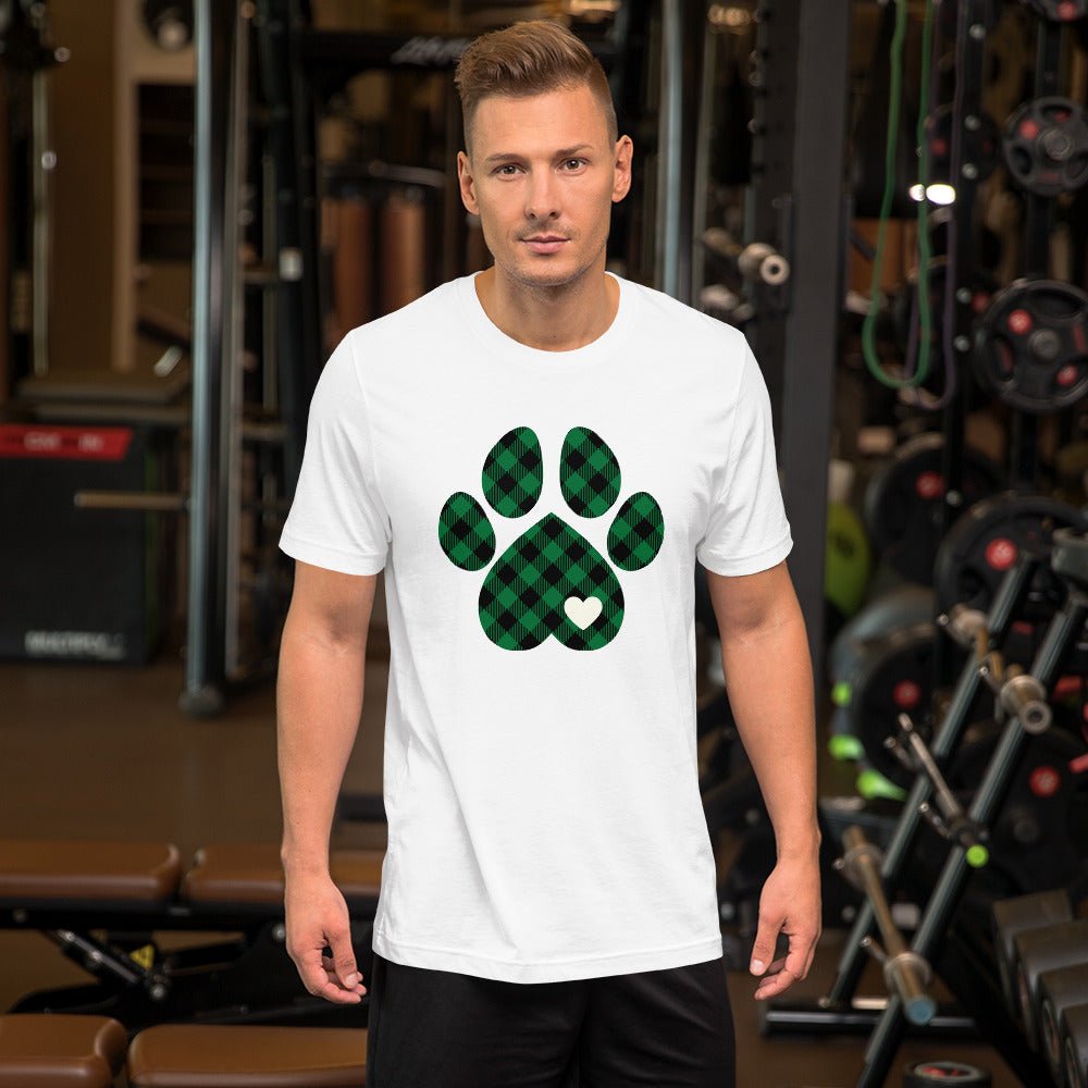 Green Plaid Dog Paw T-Shirt - DoggyLoveandMore