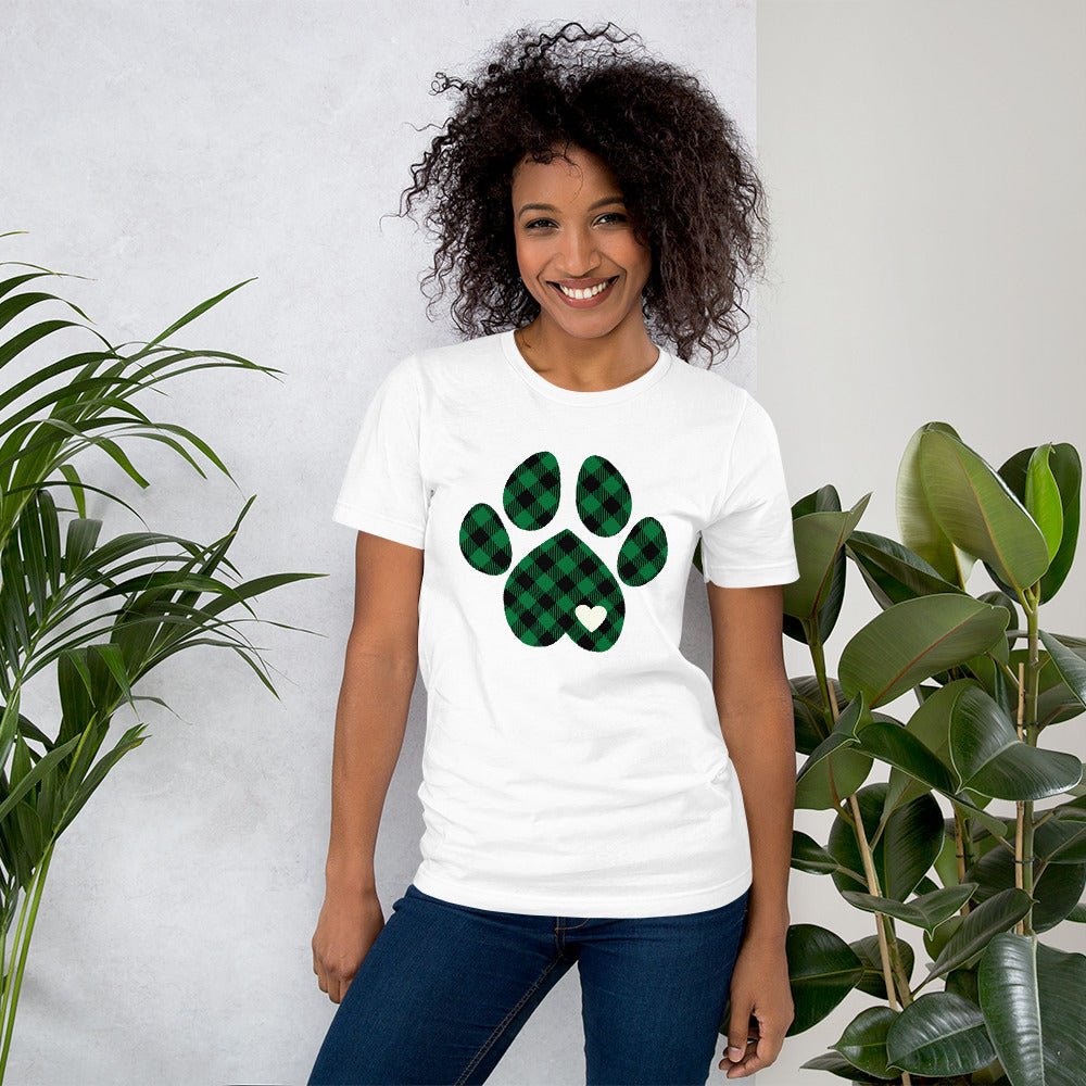 Green Plaid Dog Paw T-Shirt - DoggyLoveandMore