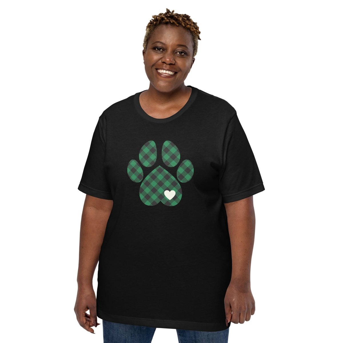 Green Plaid Dog Paw T-Shirt - DoggyLoveandMore