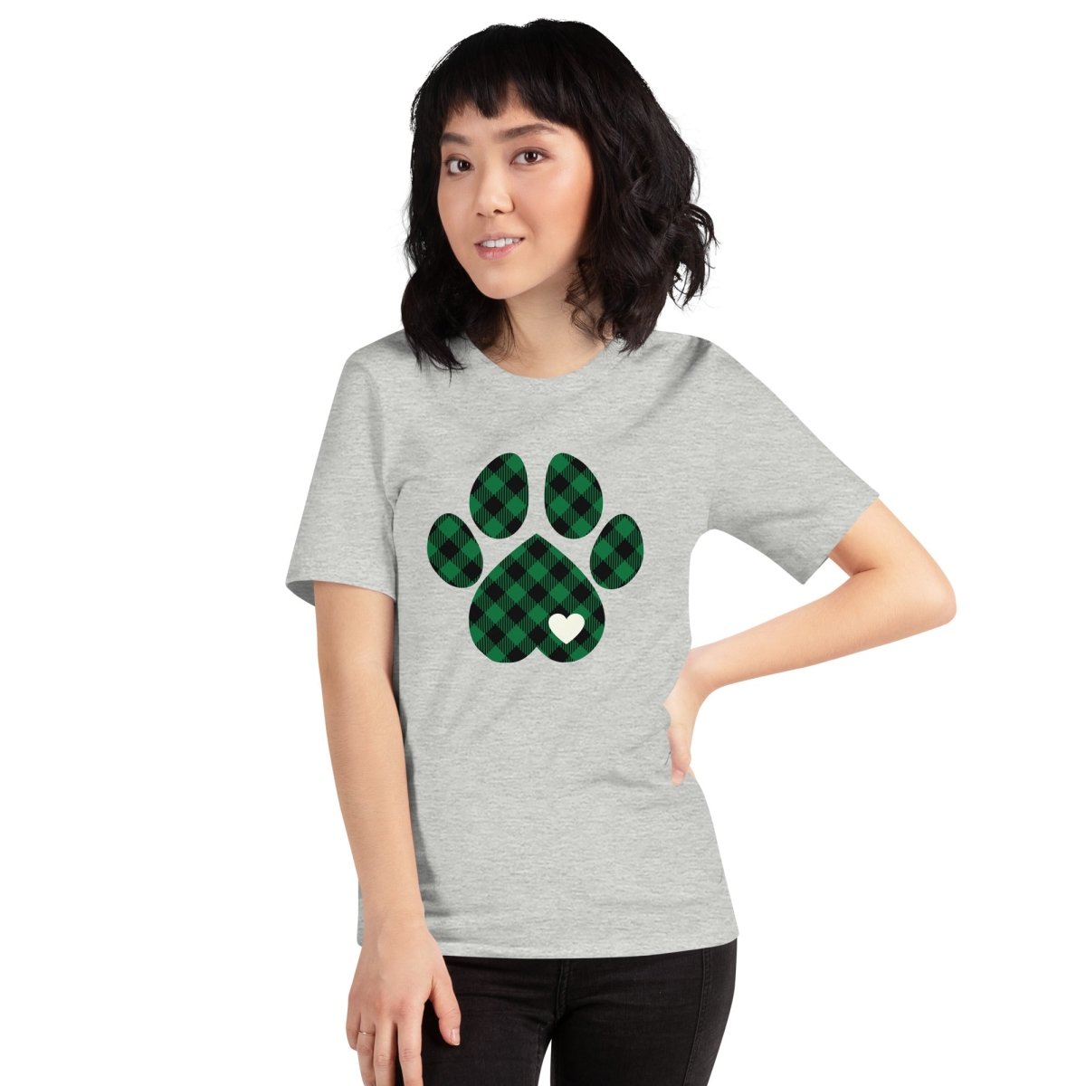 Green Plaid Dog Paw T-Shirt - DoggyLoveandMore