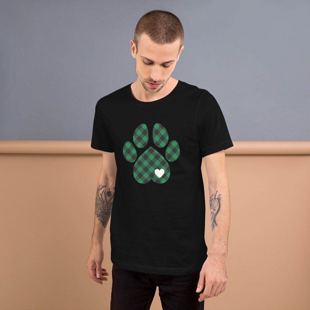 Green Plaid Dog Paw T-Shirt - DoggyLoveandMore