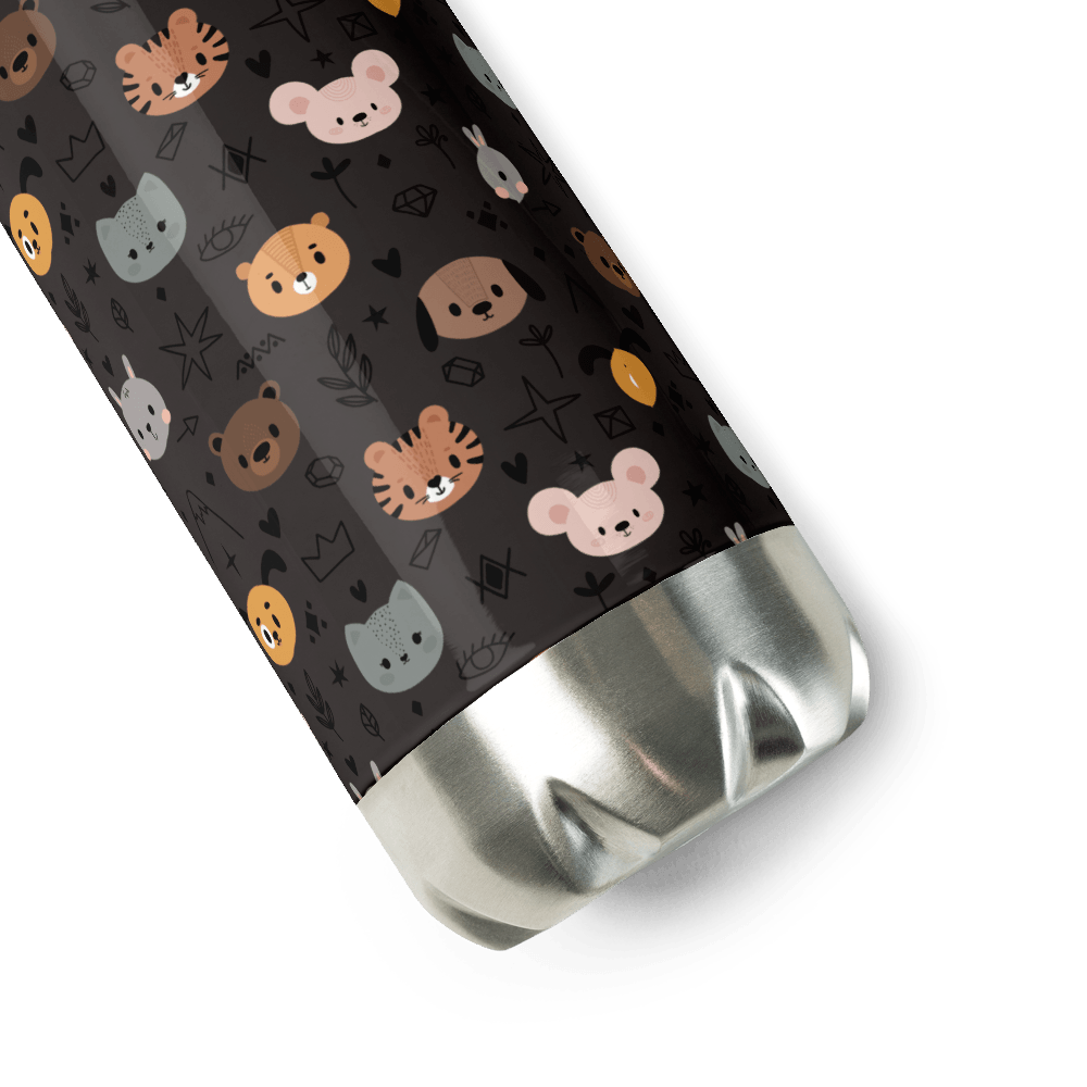 Grey Animal Faces Stainless Steel Water Bottle - DoggyLoveandMore