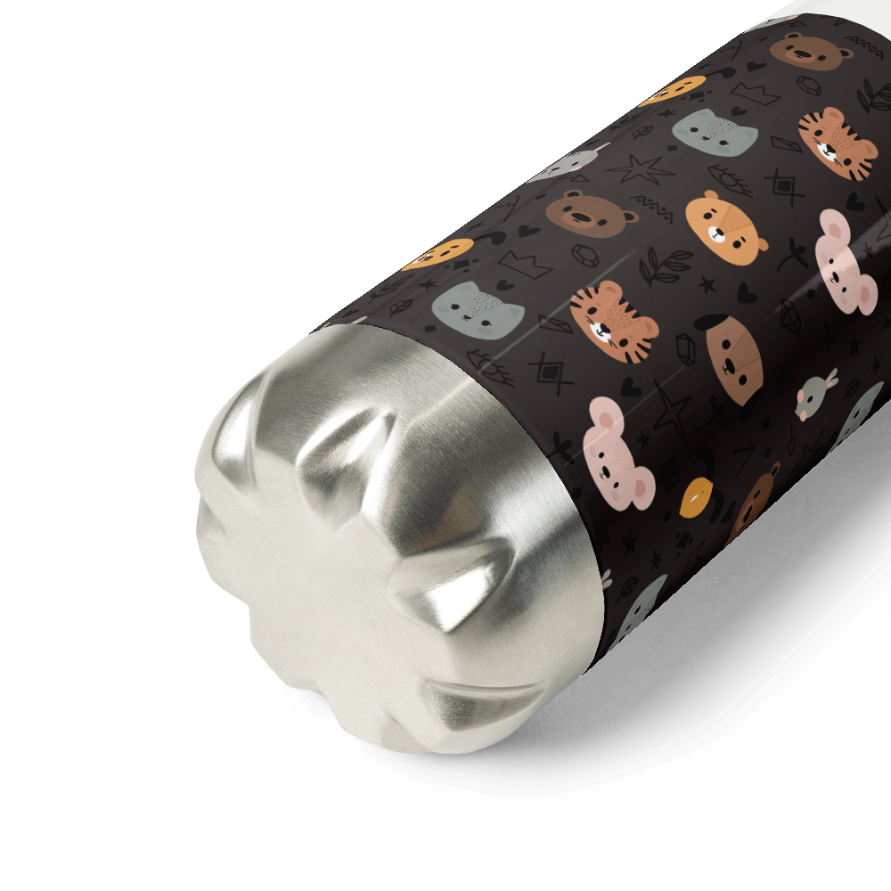 Grey Animal Faces Stainless Steel Water Bottle - DoggyLoveandMore