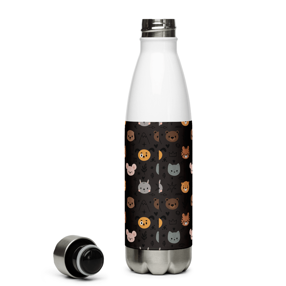 Grey Animal Faces Stainless Steel Water Bottle - DoggyLoveandMore