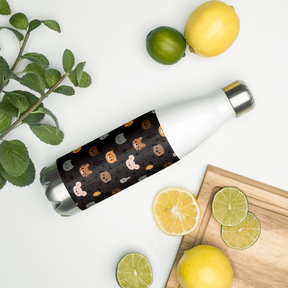 Grey Animal Faces Stainless Steel Water Bottle - DoggyLoveandMore