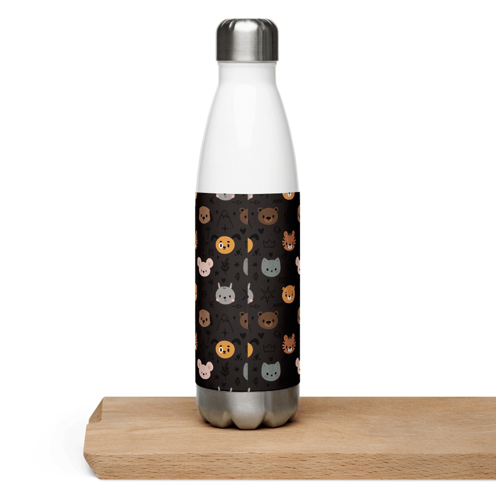 Grey Animal Faces Stainless Steel Water Bottle - DoggyLoveandMore