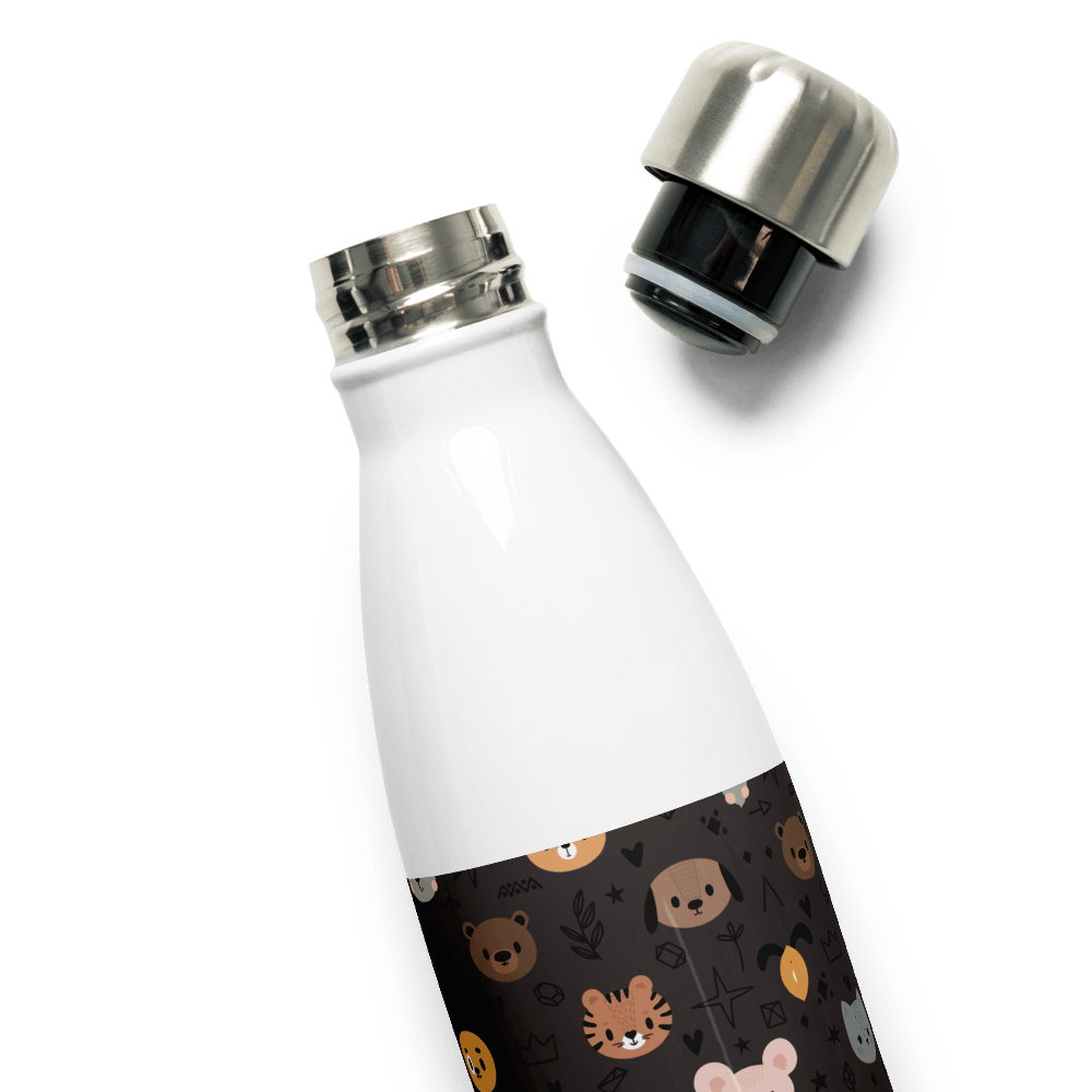 Grey Animal Faces Stainless Steel Water Bottle - DoggyLoveandMore