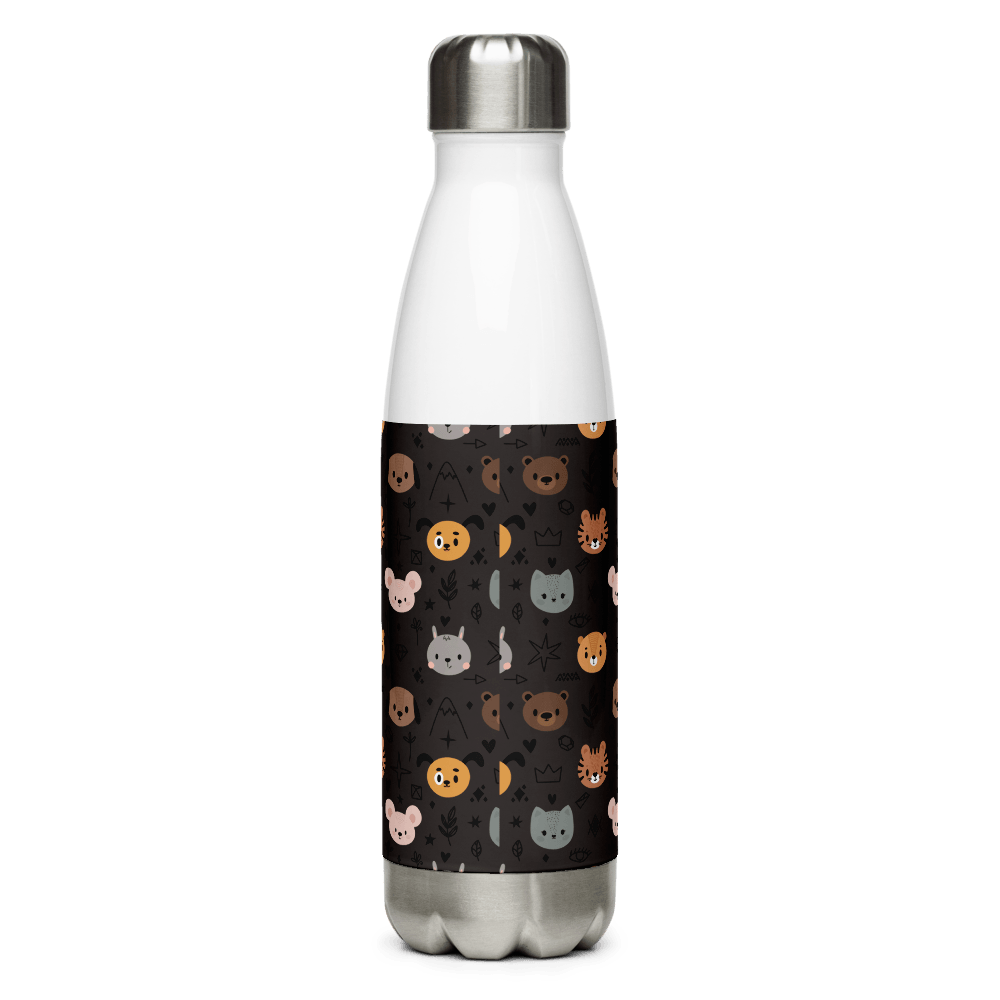 Grey Animal Faces Stainless Steel Water Bottle - DoggyLoveandMore