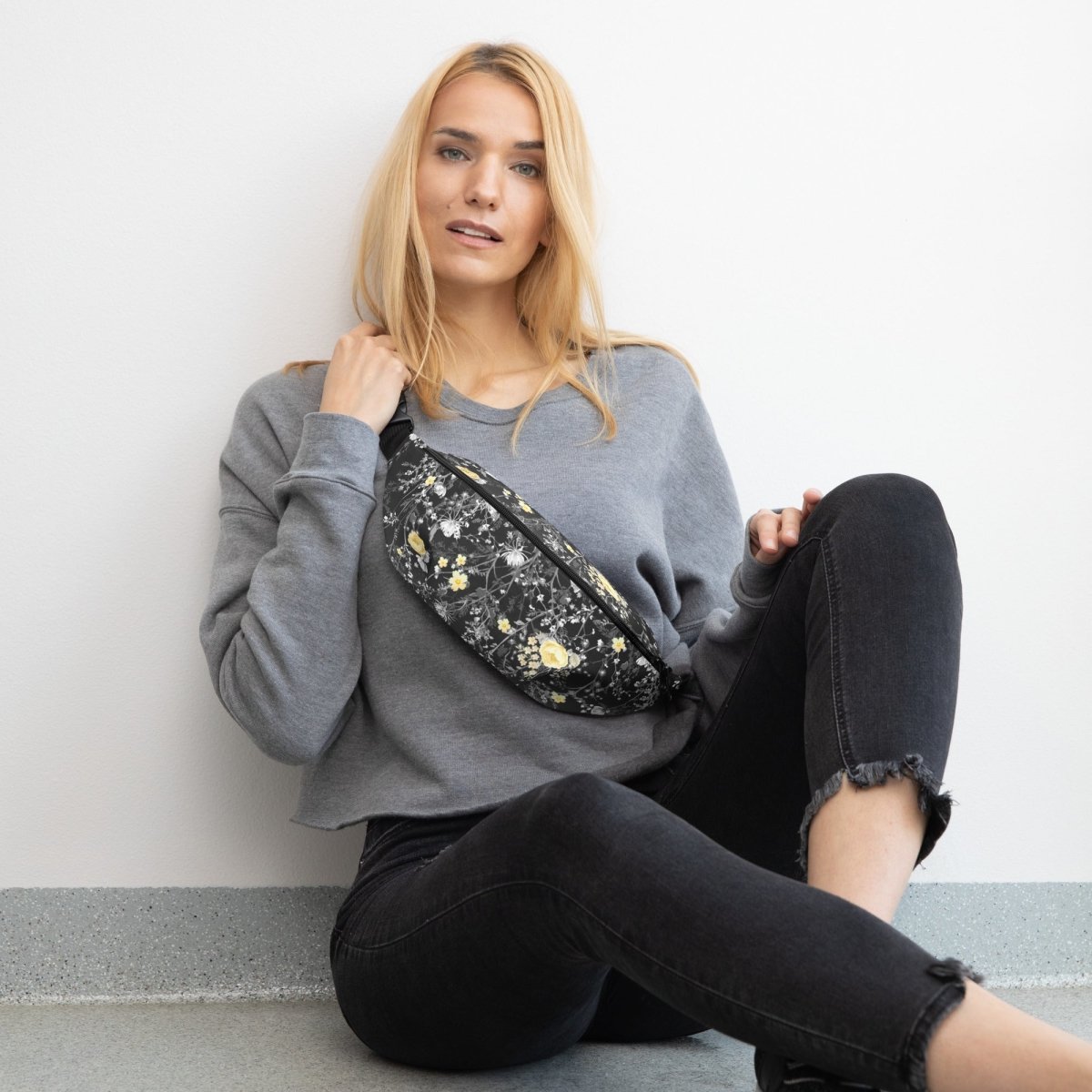 Grey Floral Fanny Pack - DoggyLoveandMore