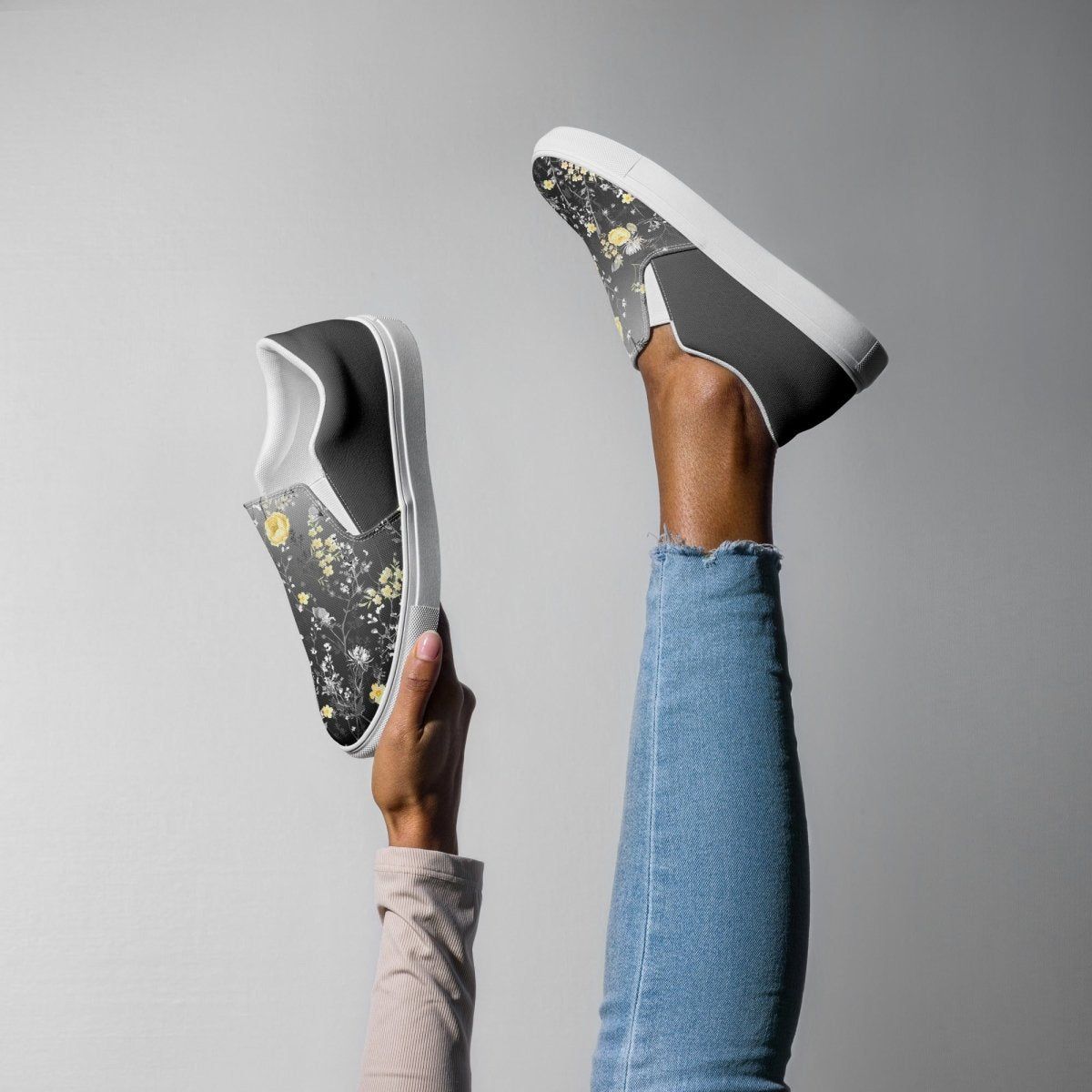 Grey Floral Slip-On Shoes - DoggyLoveandMore