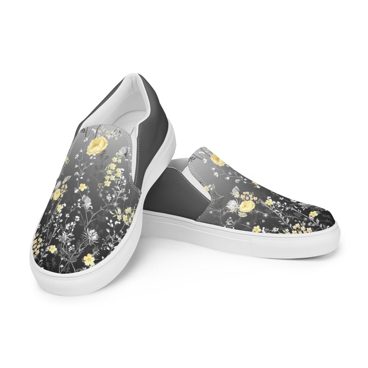 Grey Floral Slip-On Shoes - DoggyLoveandMore