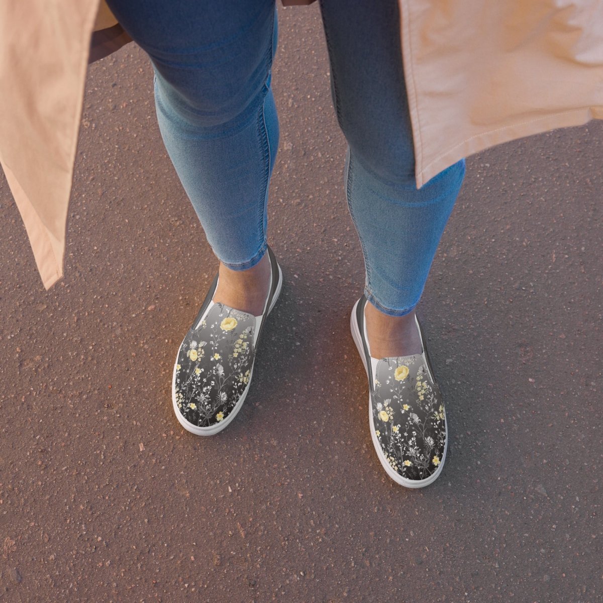 Grey Floral Slip-On Shoes - DoggyLoveandMore