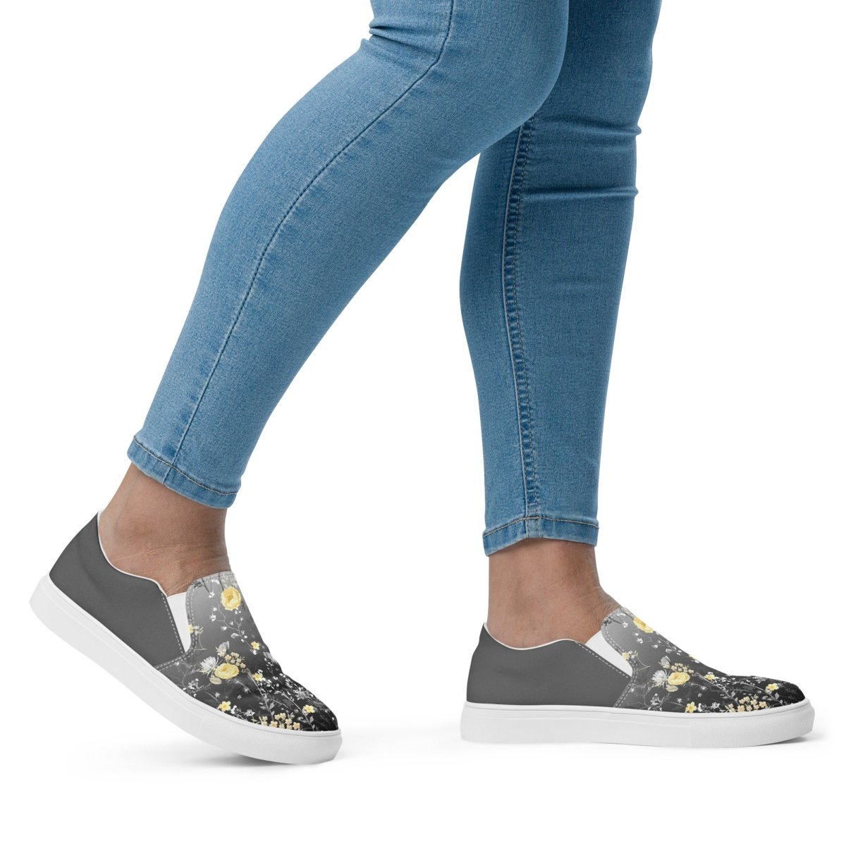 Grey Floral Slip-On Shoes - DoggyLoveandMore