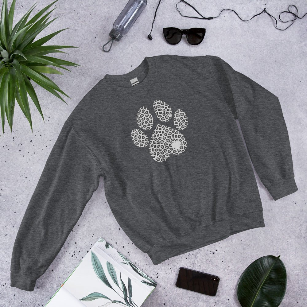 Grey Leopard Print Dog Paw Sweatshirt - DoggyLoveandMore