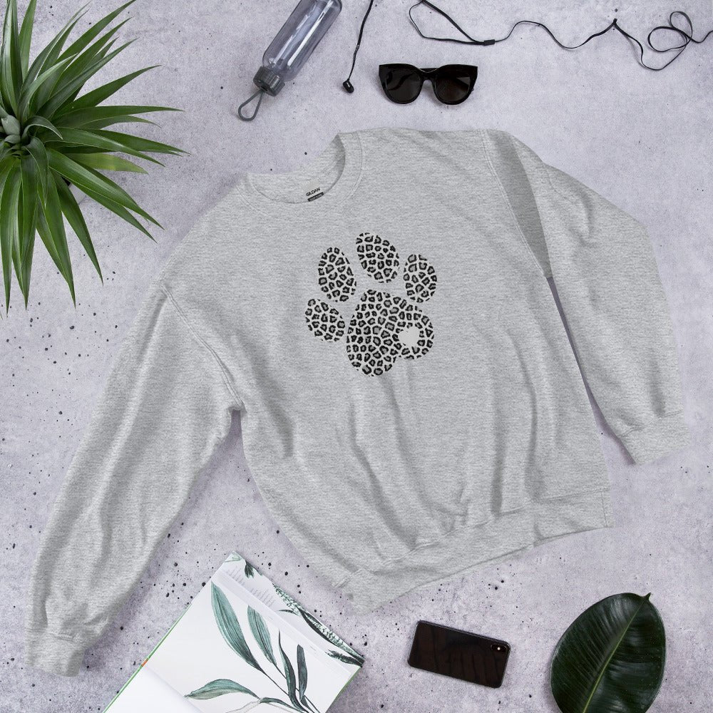 Grey Leopard Print Dog Paw Sweatshirt - DoggyLoveandMore