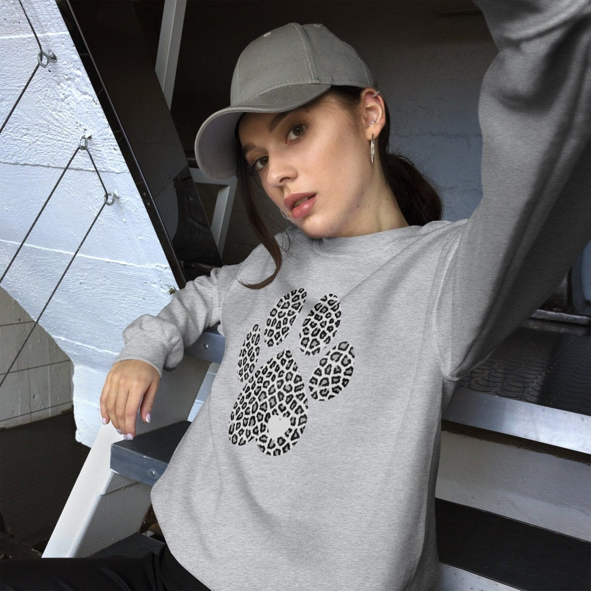 Grey Leopard Print Dog Paw Sweatshirt - DoggyLoveandMore