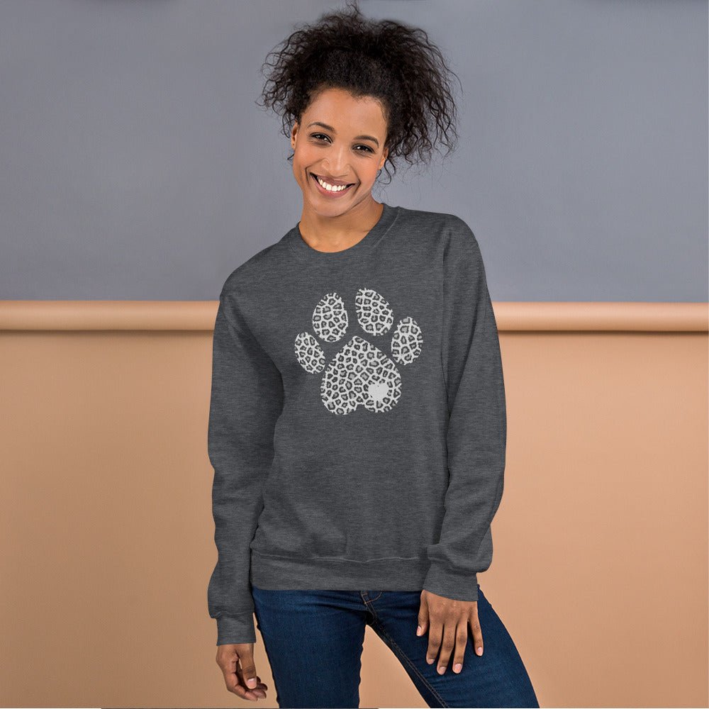 Grey Leopard Print Dog Paw Sweatshirt - DoggyLoveandMore