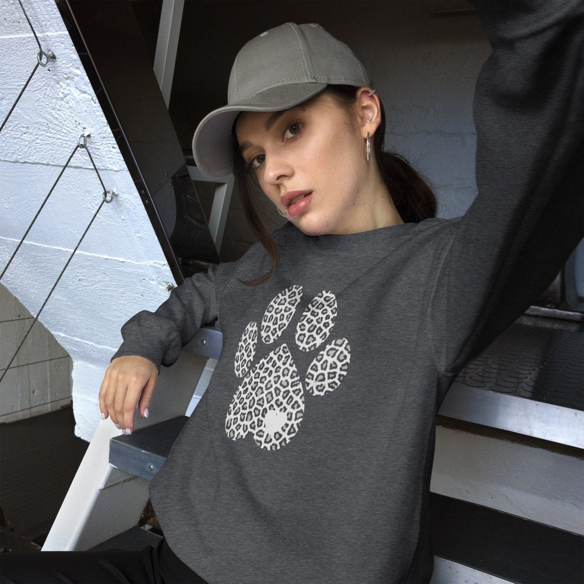 Grey Leopard Print Dog Paw Sweatshirt - DoggyLoveandMore