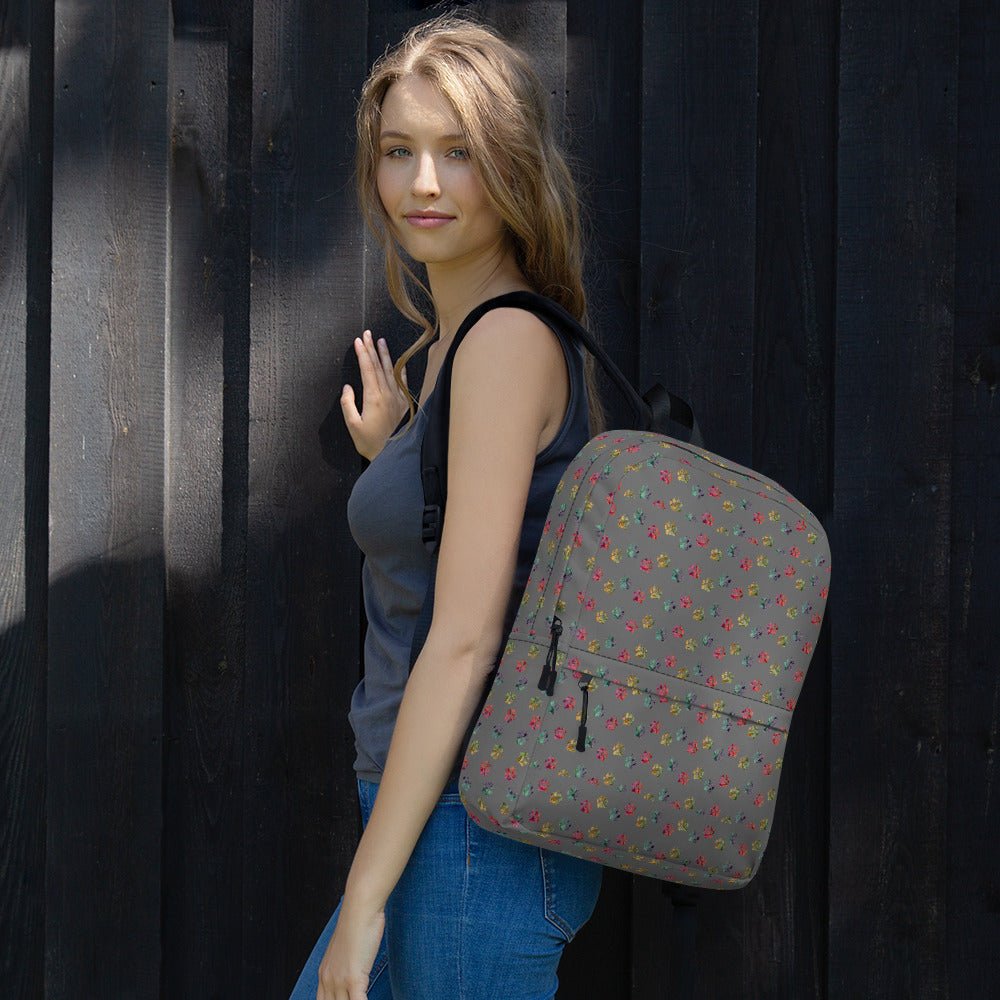 Grey Paw Prints Backpack - DoggyLoveandMore