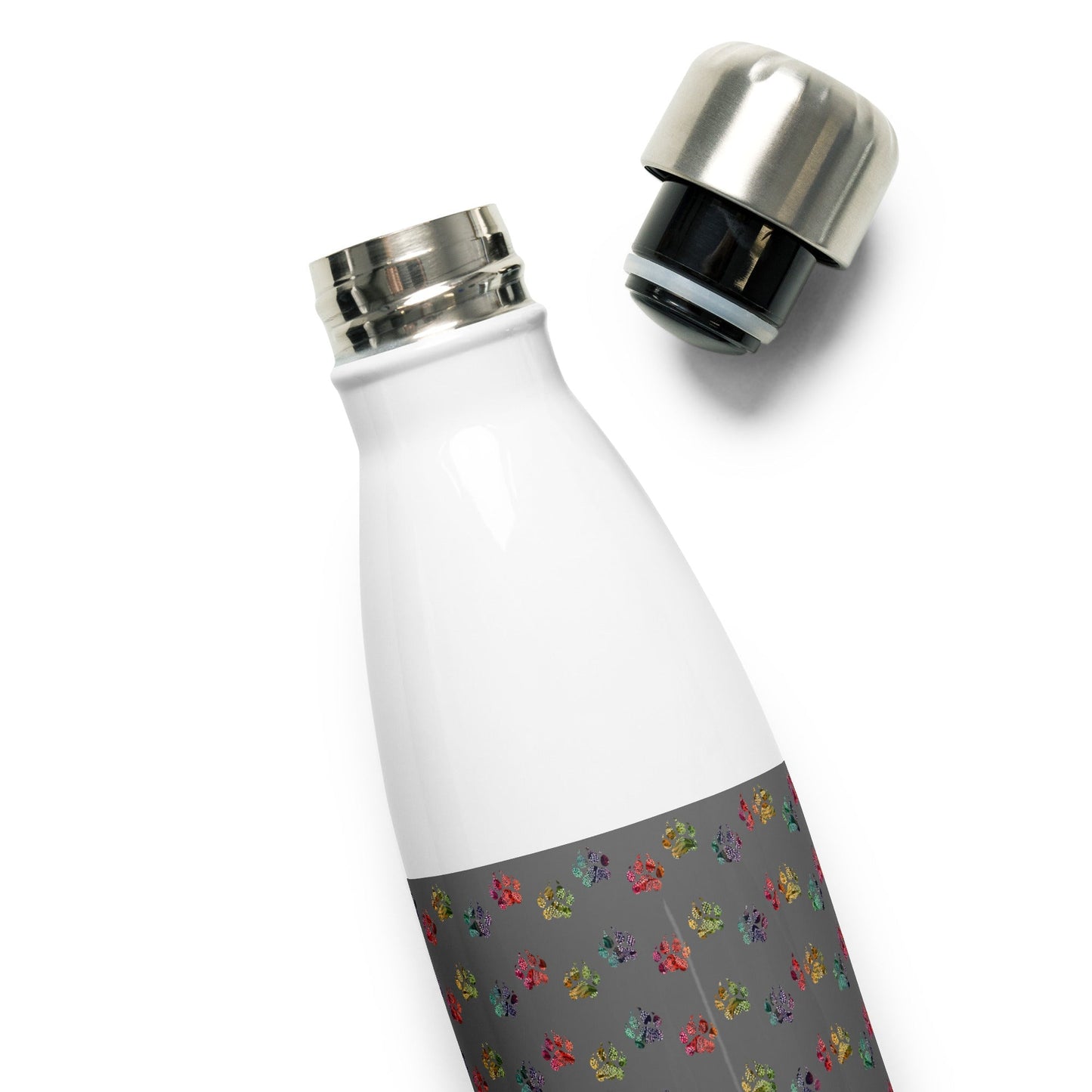 Grey Paw Prints Stainless Steel Water Bottle - DoggyLoveandMore