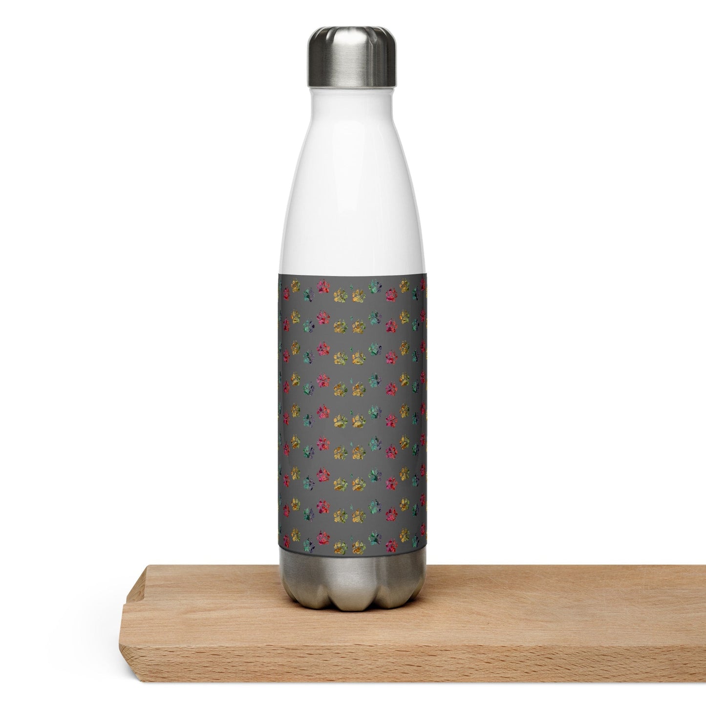 Grey Paw Prints Stainless Steel Water Bottle - DoggyLoveandMore