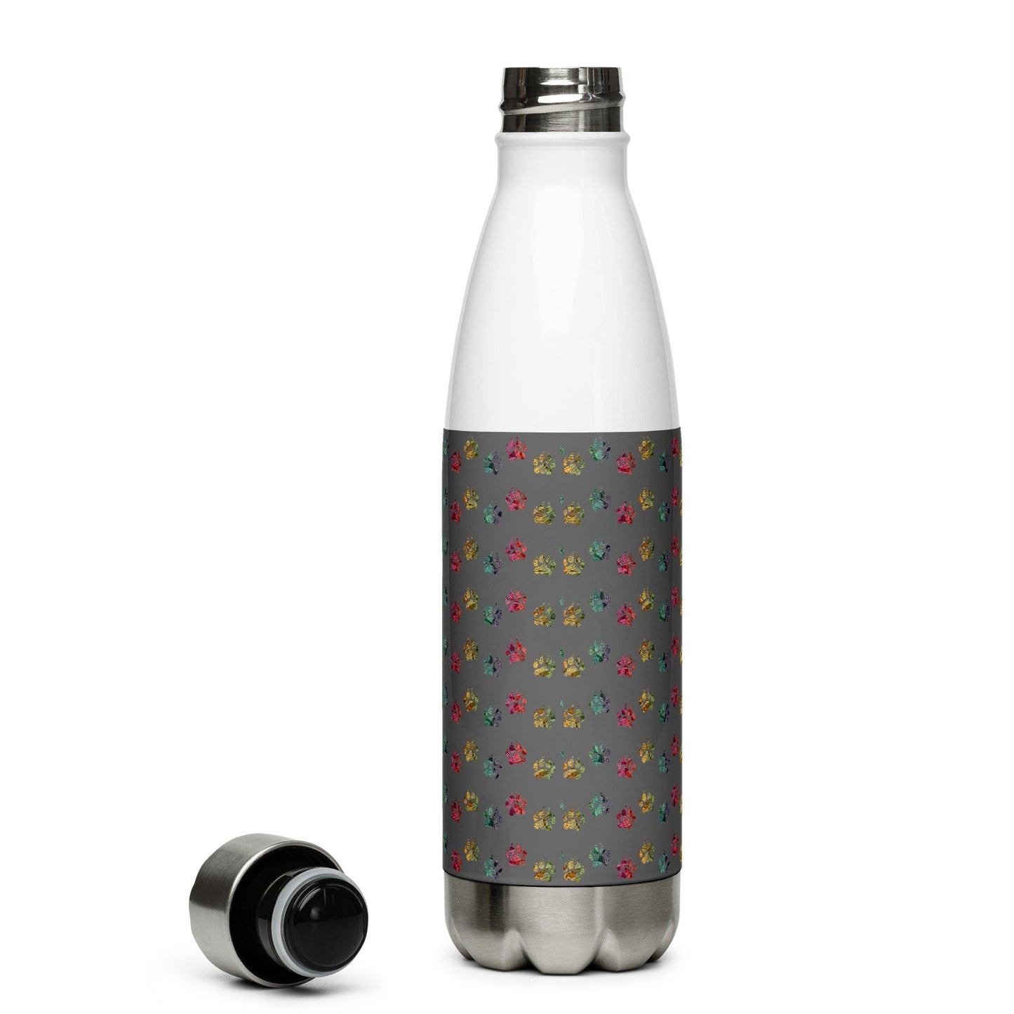 Grey Paw Prints Stainless Steel Water Bottle - DoggyLoveandMore