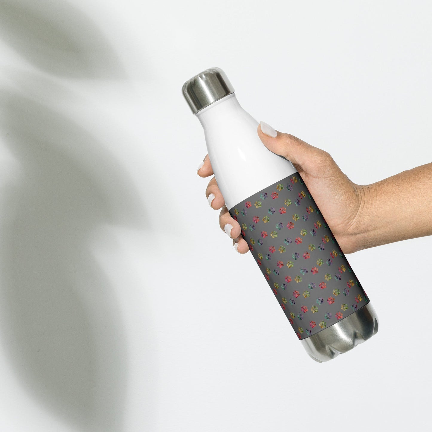 Grey Paw Prints Stainless Steel Water Bottle - DoggyLoveandMore