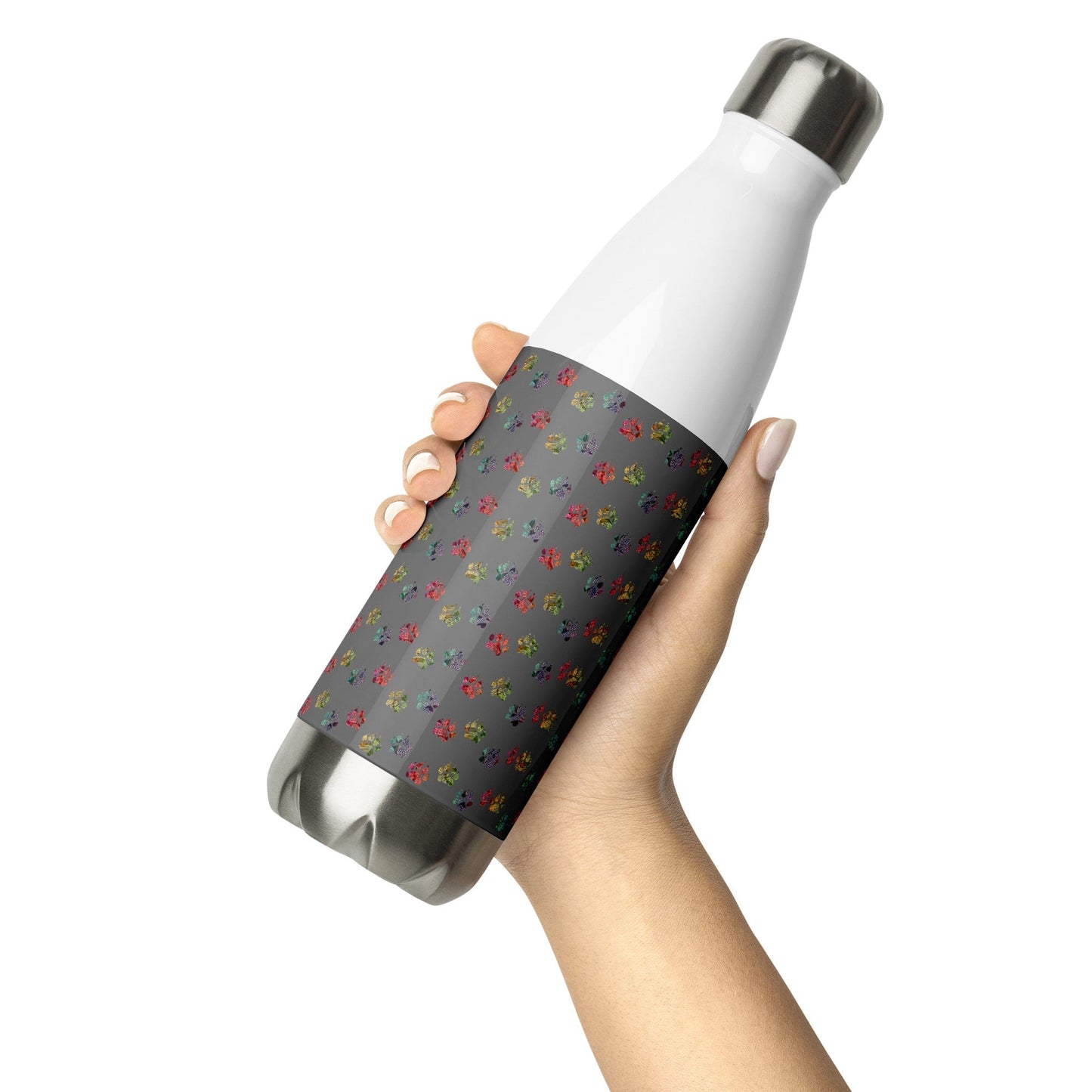 Grey Paw Prints Stainless Steel Water Bottle - DoggyLoveandMore