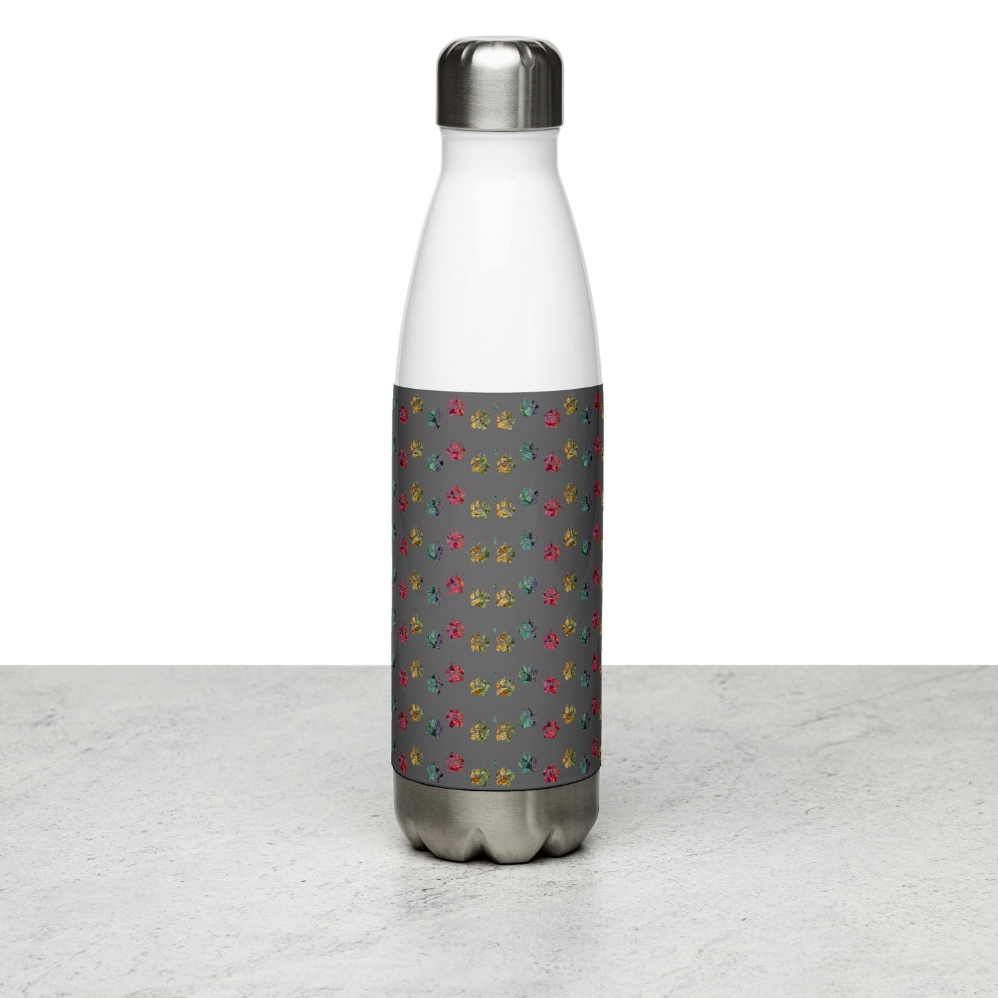 Grey Paw Prints Stainless Steel Water Bottle - DoggyLoveandMore