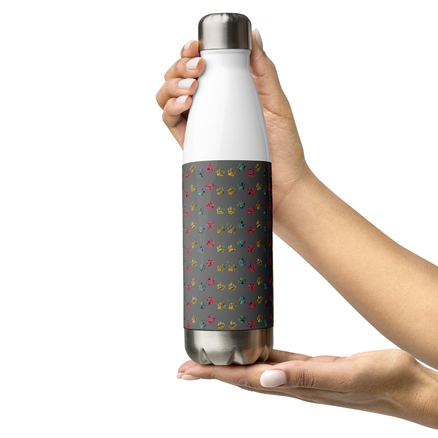 Grey Paw Prints Stainless Steel Water Bottle - DoggyLoveandMore