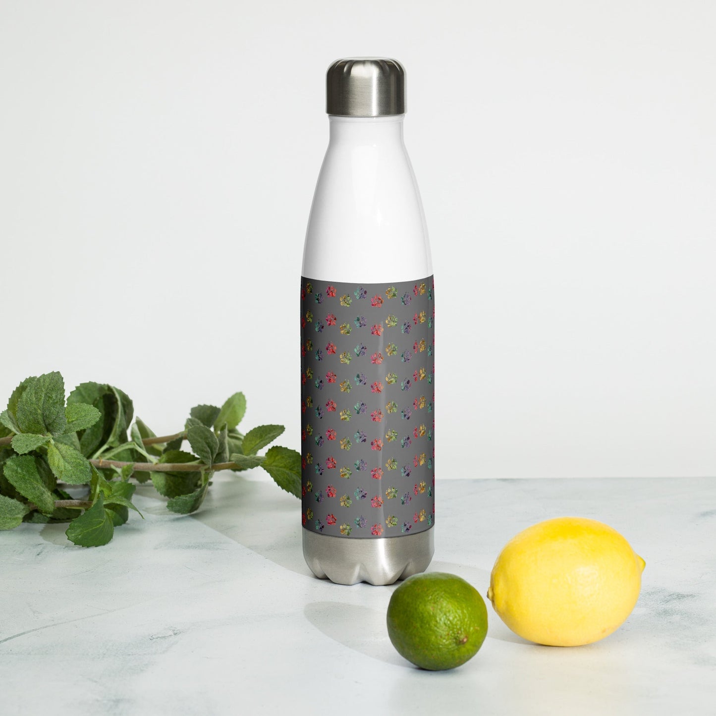 Grey Paw Prints Stainless Steel Water Bottle - DoggyLoveandMore