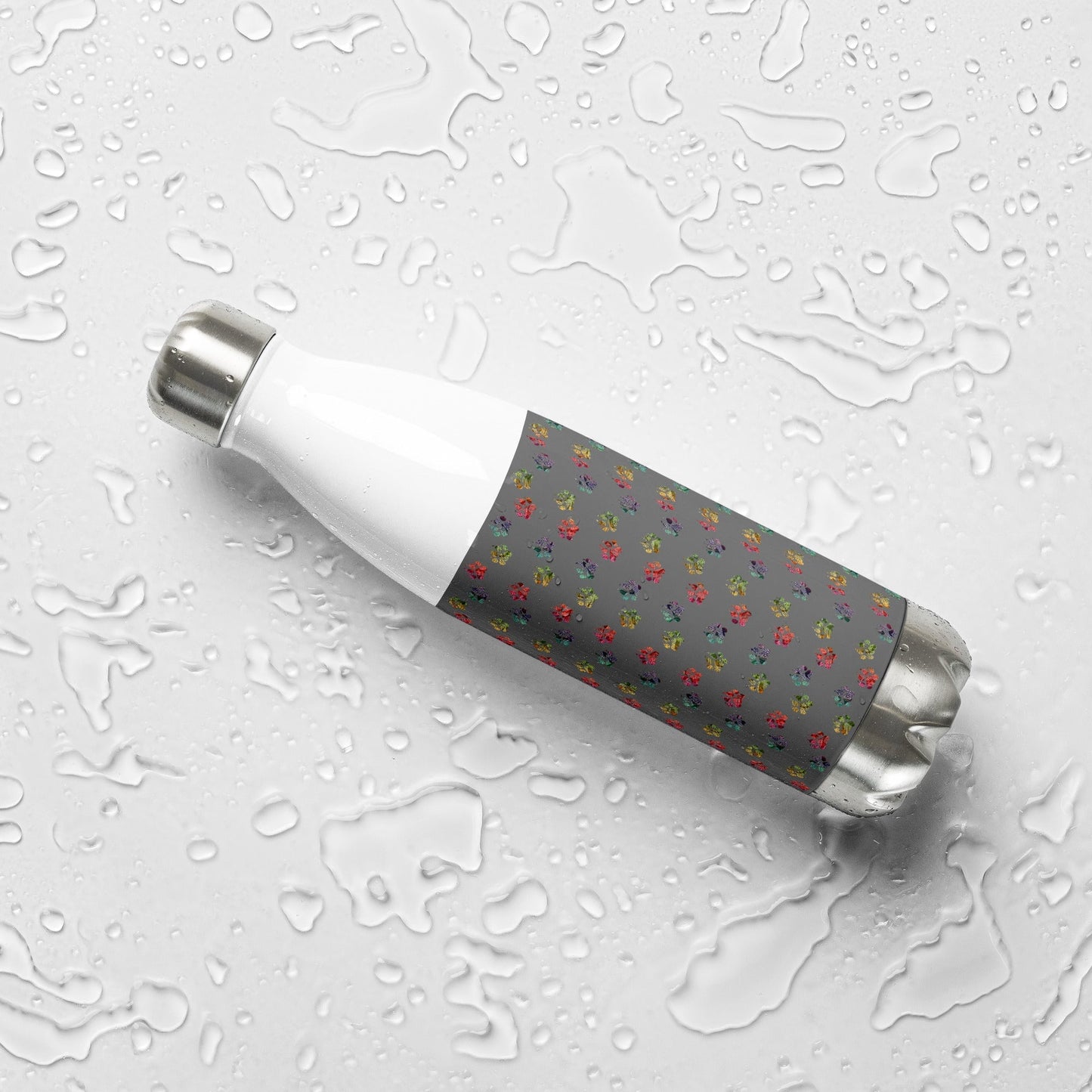 Grey Paw Prints Stainless Steel Water Bottle - DoggyLoveandMore