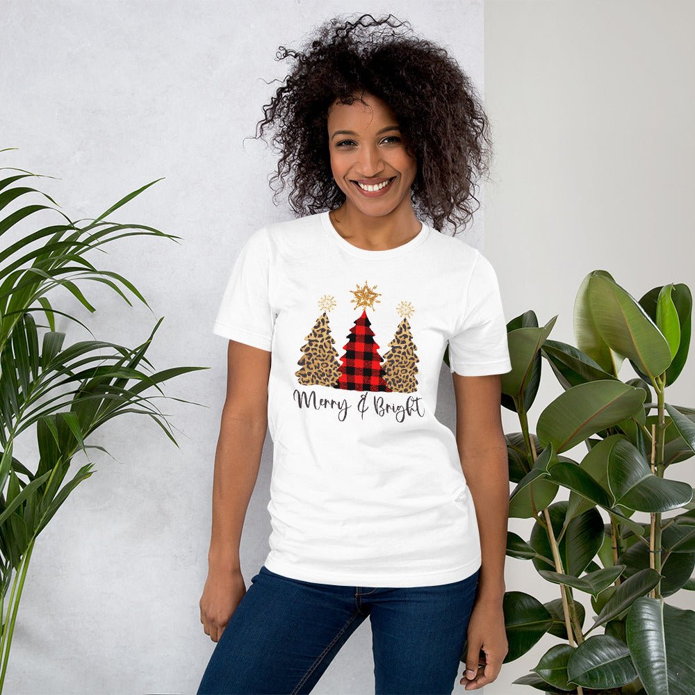 Merry & Bright Plaid Trees T-Shirt - DoggyLoveandMore