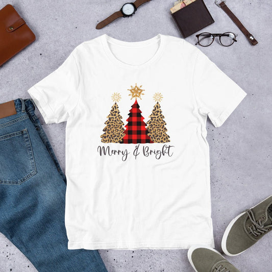 Merry & Bright Plaid Trees T-Shirt - DoggyLoveandMore