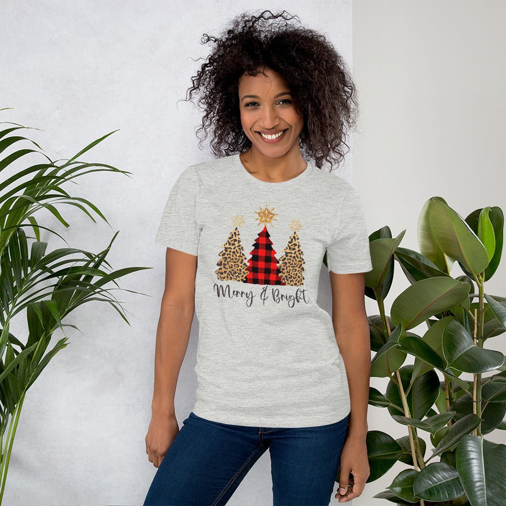 Merry & Bright Plaid Trees T-Shirt - DoggyLoveandMore