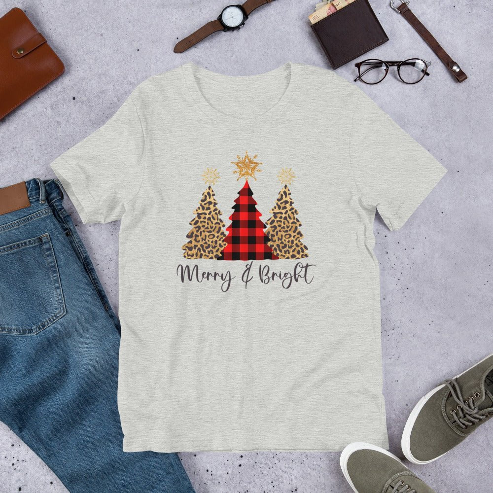 Merry & Bright Plaid Trees T-Shirt - DoggyLoveandMore