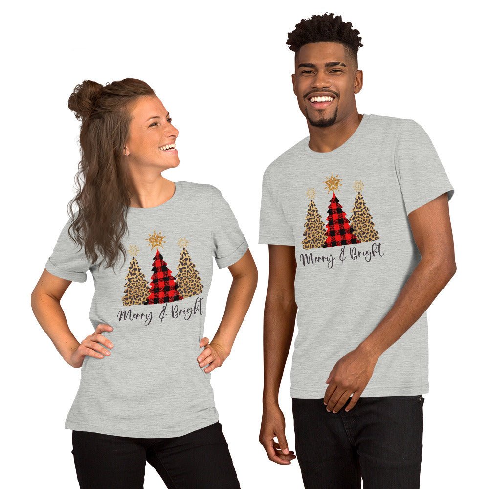 Merry & Bright Plaid Trees T-Shirt - DoggyLoveandMore