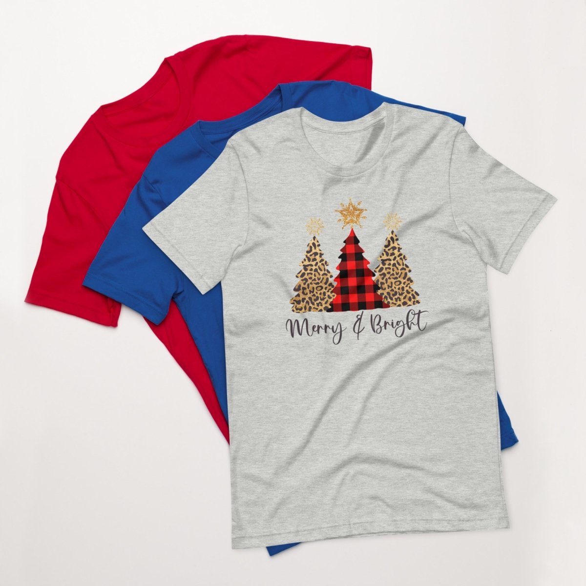 Merry & Bright Plaid Trees T-Shirt - DoggyLoveandMore