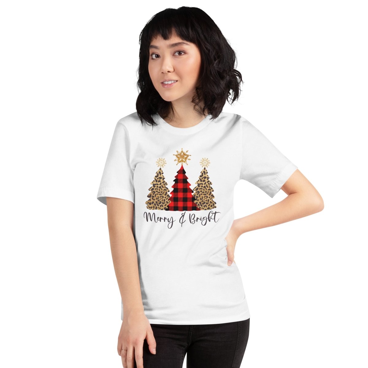 Merry & Bright Plaid Trees T-Shirt - DoggyLoveandMore