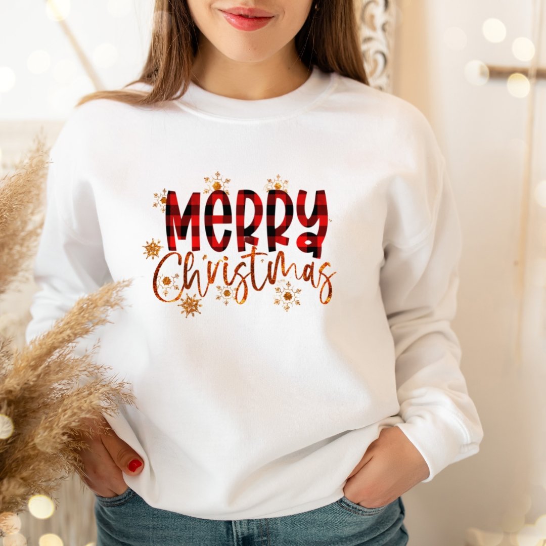 Merry Christmas Buffalo Plaid Sweatshirt - DoggyLoveandMore