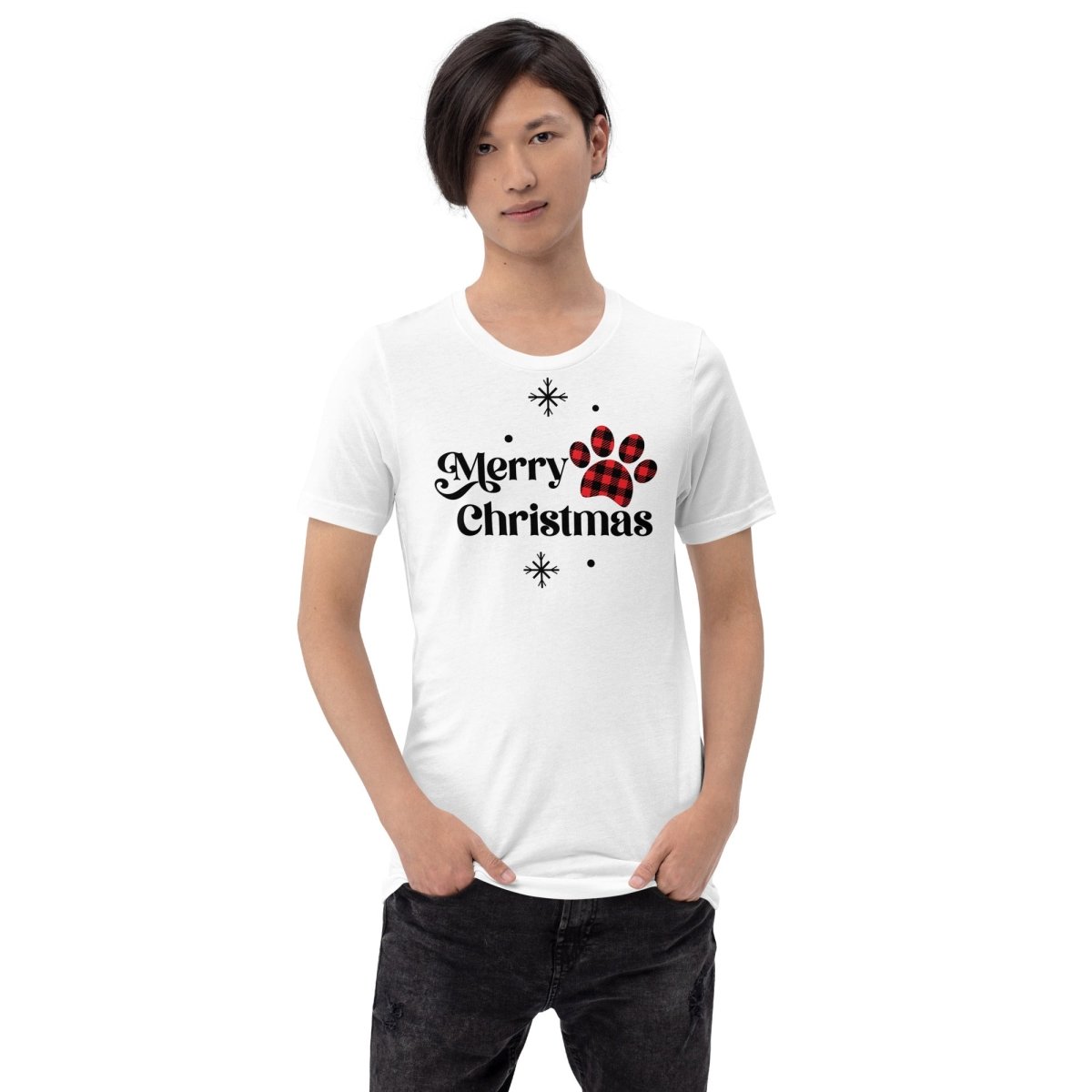 Merry Christmas Plaid Paw T-Shirt - DoggyLoveandMore