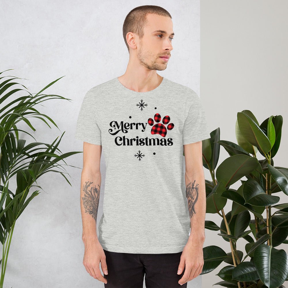 Merry Christmas Plaid Paw T-Shirt - DoggyLoveandMore