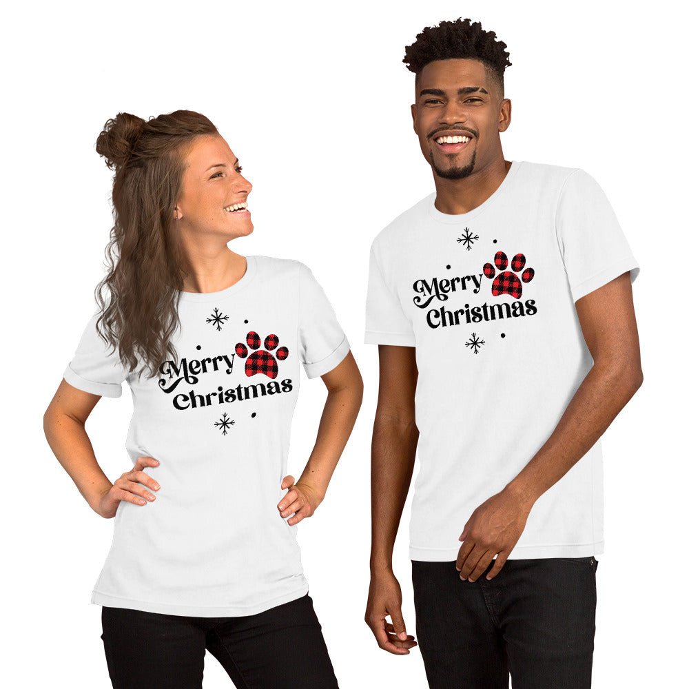 Merry Christmas Plaid Paw T-Shirt - DoggyLoveandMore