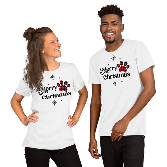 Merry Christmas Plaid Paw T-Shirt - DoggyLoveandMore