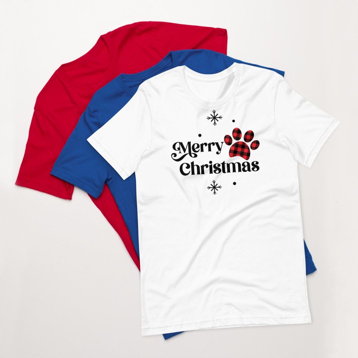 Merry Christmas Plaid Paw T-Shirt - DoggyLoveandMore