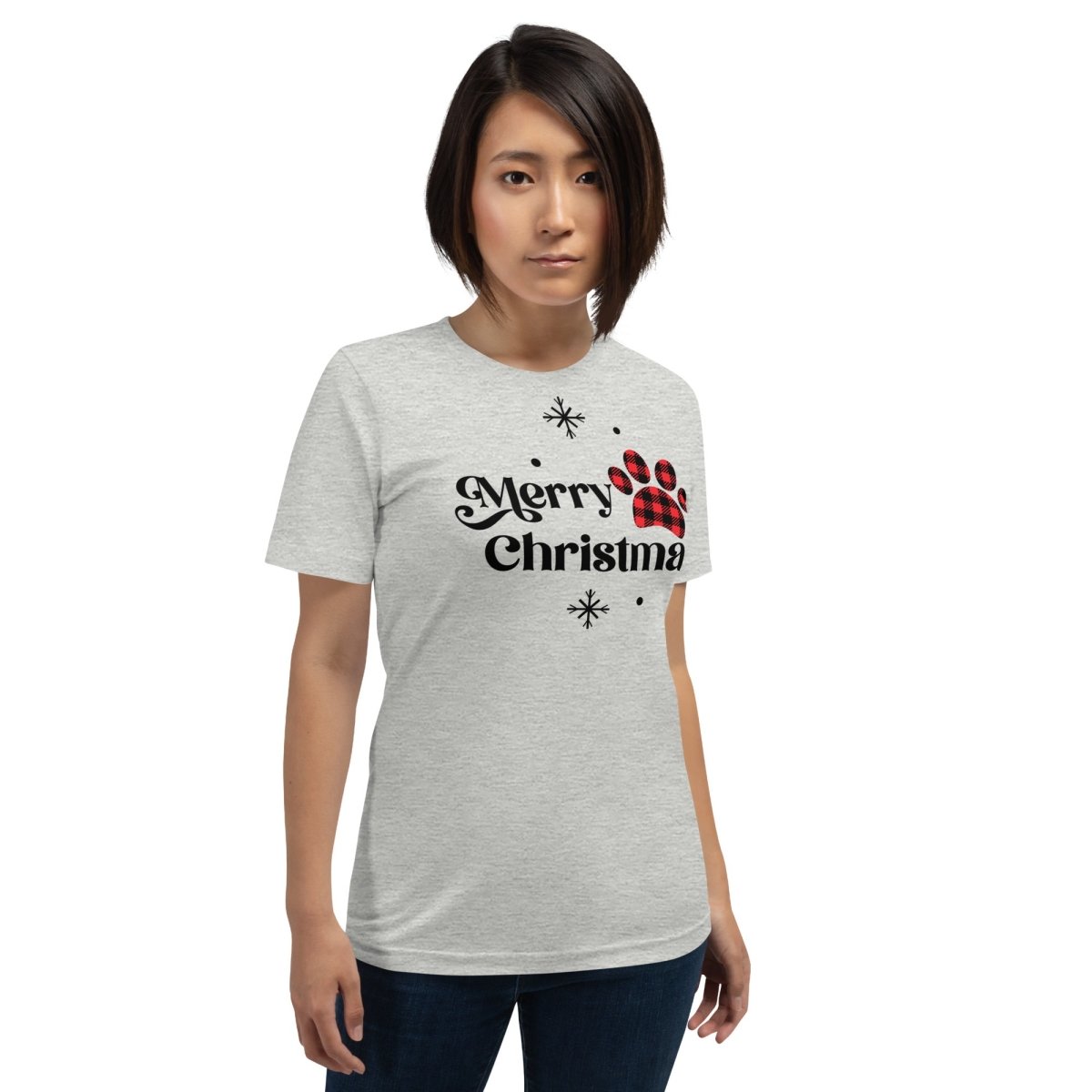 Merry Christmas Plaid Paw T-Shirt - DoggyLoveandMore